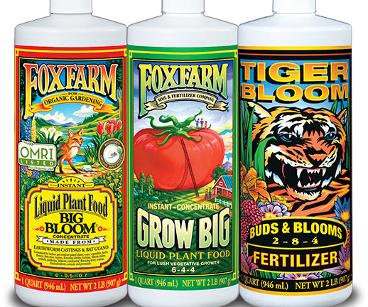 Trío FoxFarm en Selva Grow Shop México: Big Bloom, Grow Big y Tiger Bloom para hidroponía, coco y tierra