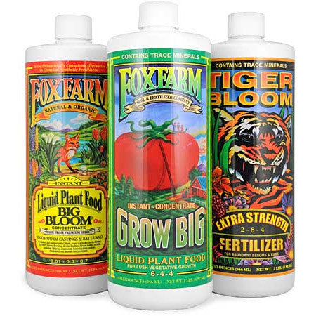 Trío FoxFarm en Selva Grow Shop México: Big Bloom, Grow Big y Tiger Bloom para hidroponía, coco y tierra