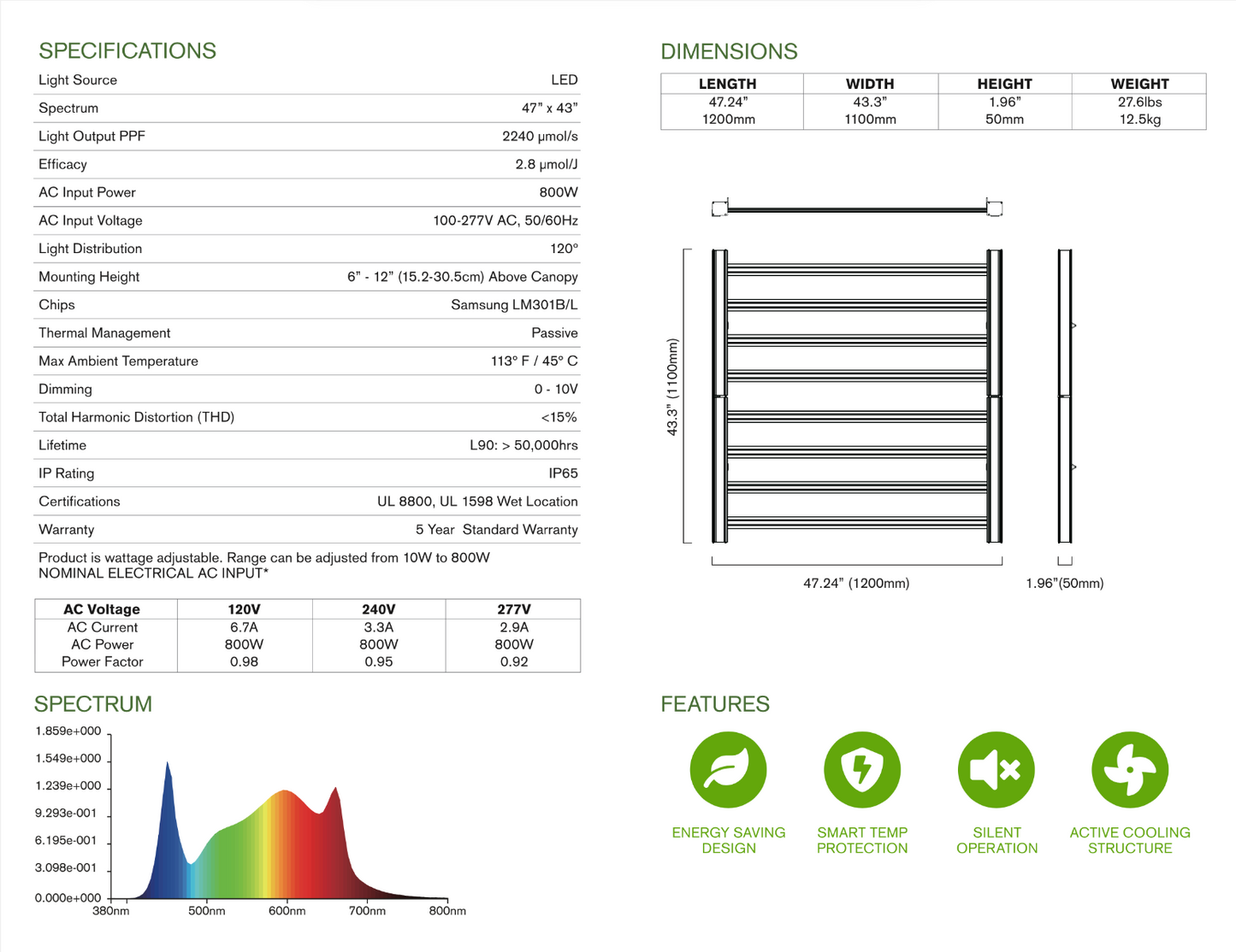 FloraFex LED LIGHT | 800W SERIES | 8-BAR | 120V (sobre pedido 15 días de entrega)